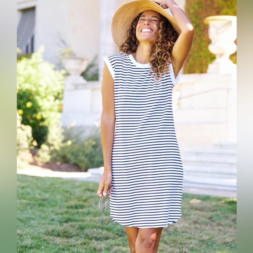 NWT Frank & Eileen Mini Cory Navy French Stripe Heritage Jersey Dress. Size S.